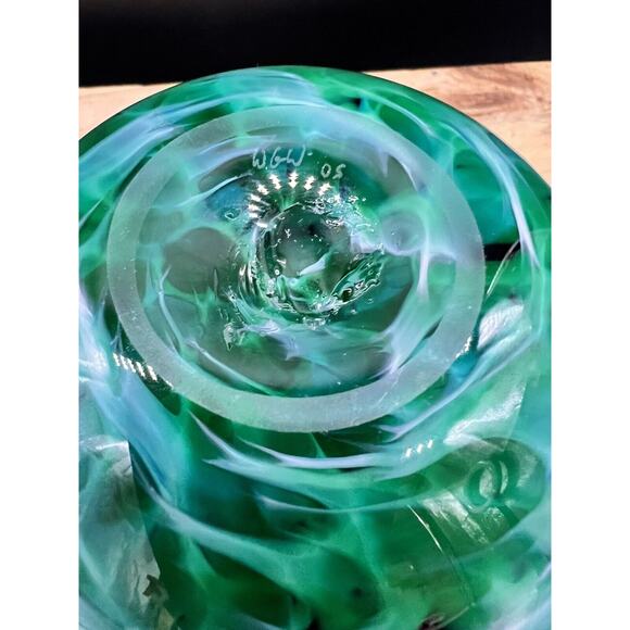 Wimberley Glassworks Art Glass Bowl Vase WGW Hand Blown 2005 Signed - Picture 9 of 10